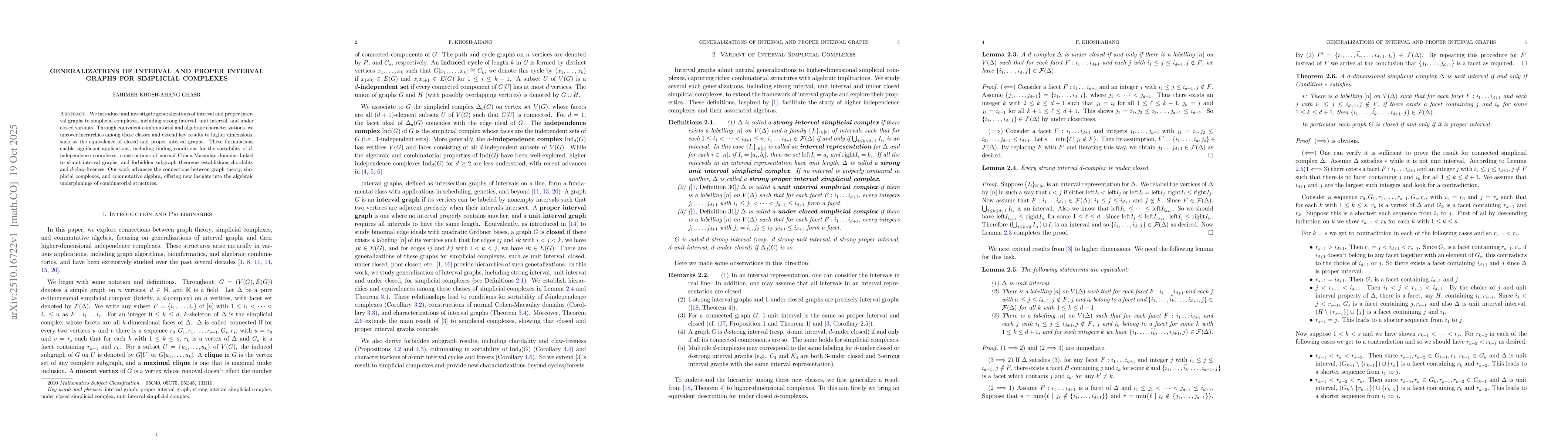 Thumbnail for Generalizations of interval and proper interval graphs for simplicial
  complexes
