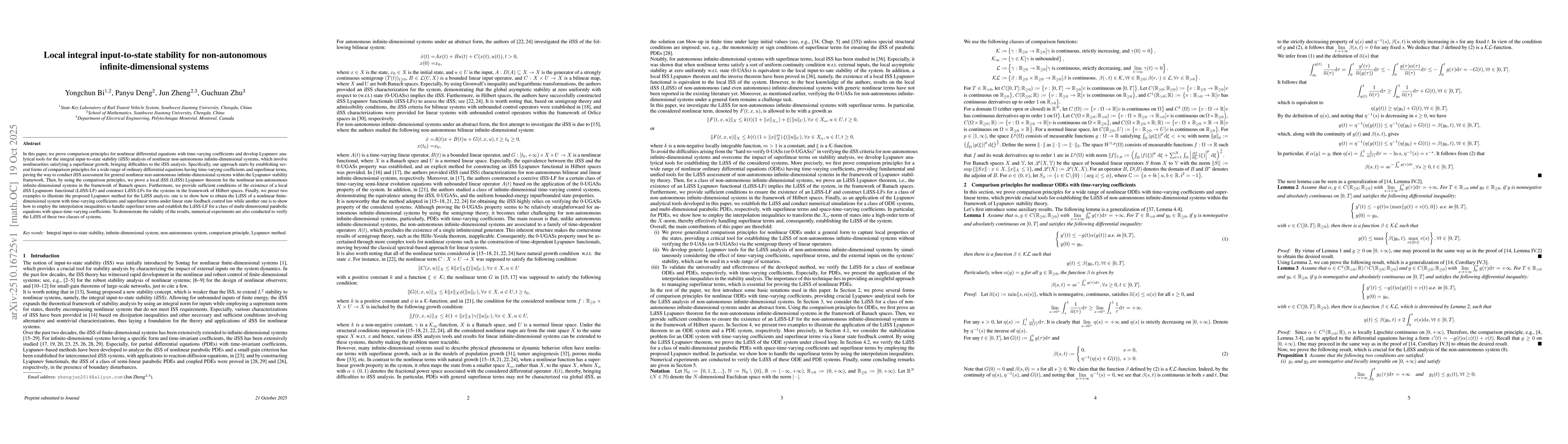 Thumbnail for Local integral input-to-state stability for non-autonomous
  infinite-dimensional systems