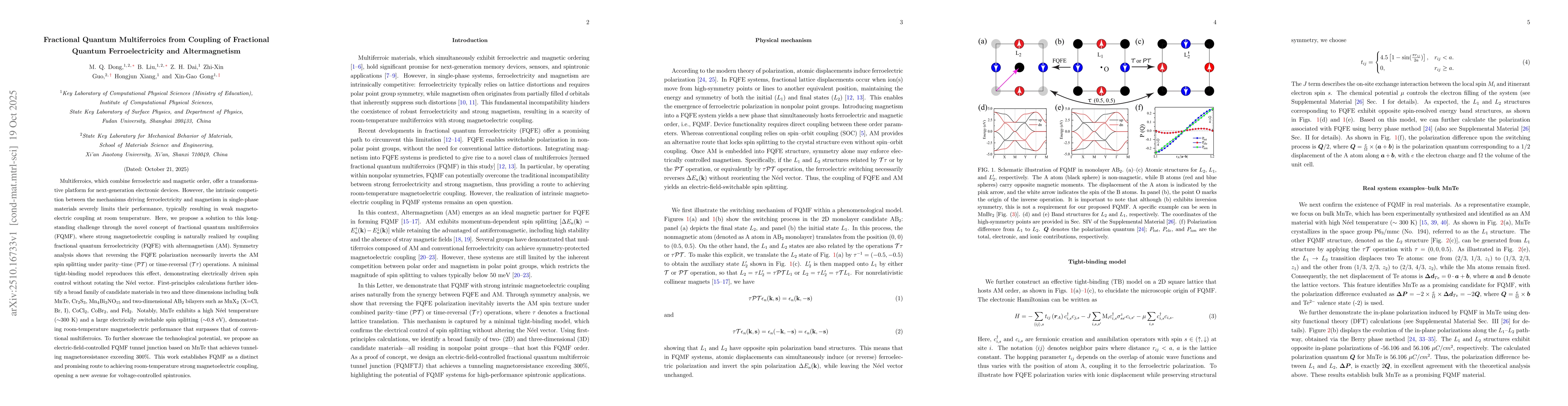 Thumbnail for Fractional Quantum Multiferroics from Coupling of Fractional Quantum
  Ferroelectricity and Altermagnetism