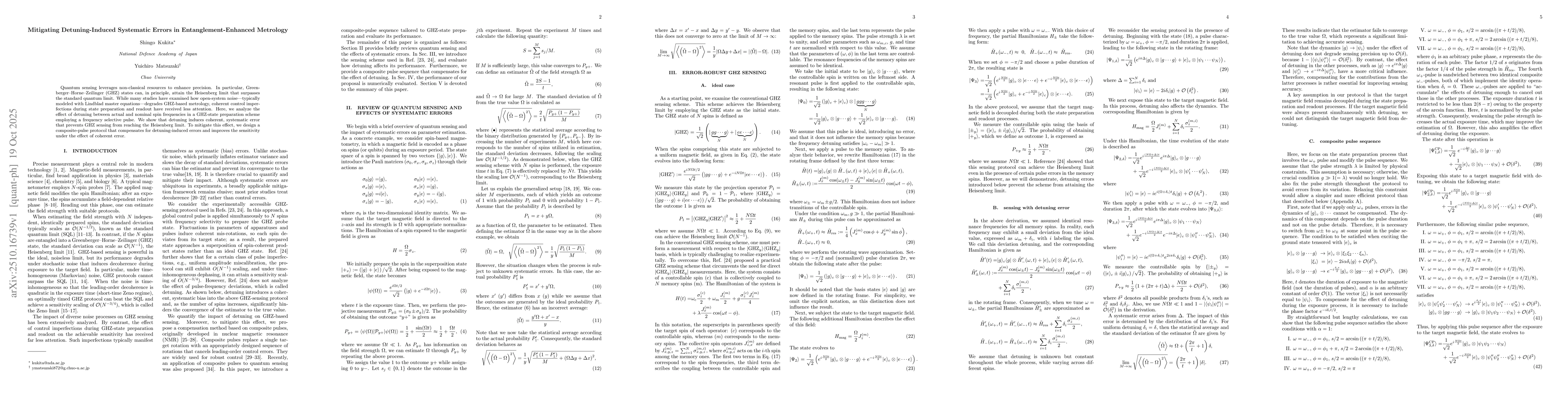 Thumbnail for Mitigating Detuning-Induced Systematic Errors in Entanglement-Enhanced
  Metrology
