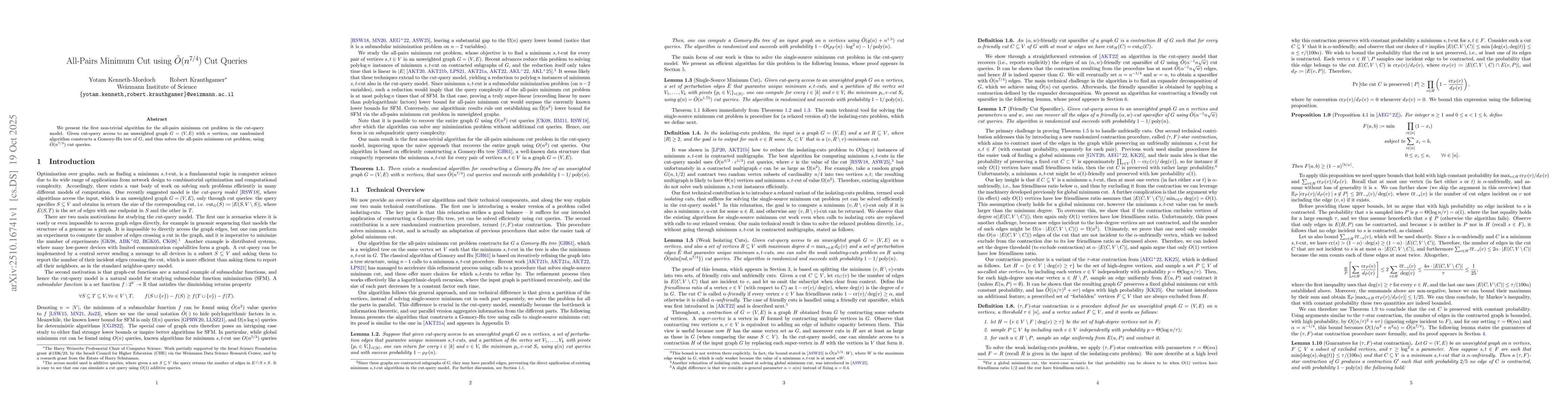 Thumbnail for All-Pairs Minimum Cut using $\tilde{O}(n^{7/4})$ Cut Queries