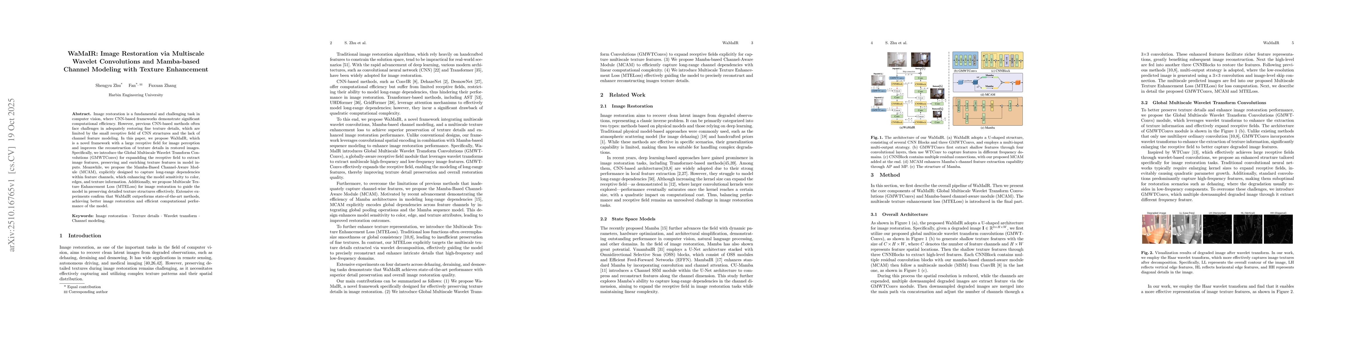 Thumbnail for WaMaIR: Image Restoration via Multiscale Wavelet Convolutions and
  Mamba-based Channel Modeling with Texture Enhancement