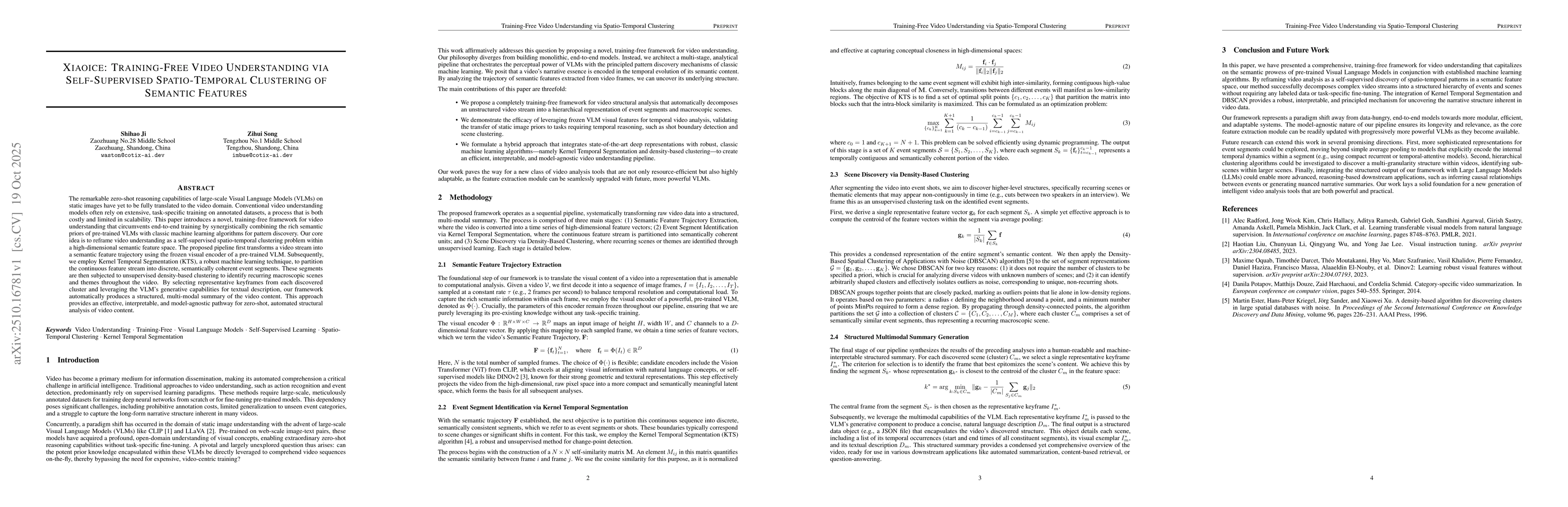 Thumbnail for Xiaoice: Training-Free Video Understanding via Self-Supervised
  Spatio-Temporal Clustering of Semantic Features