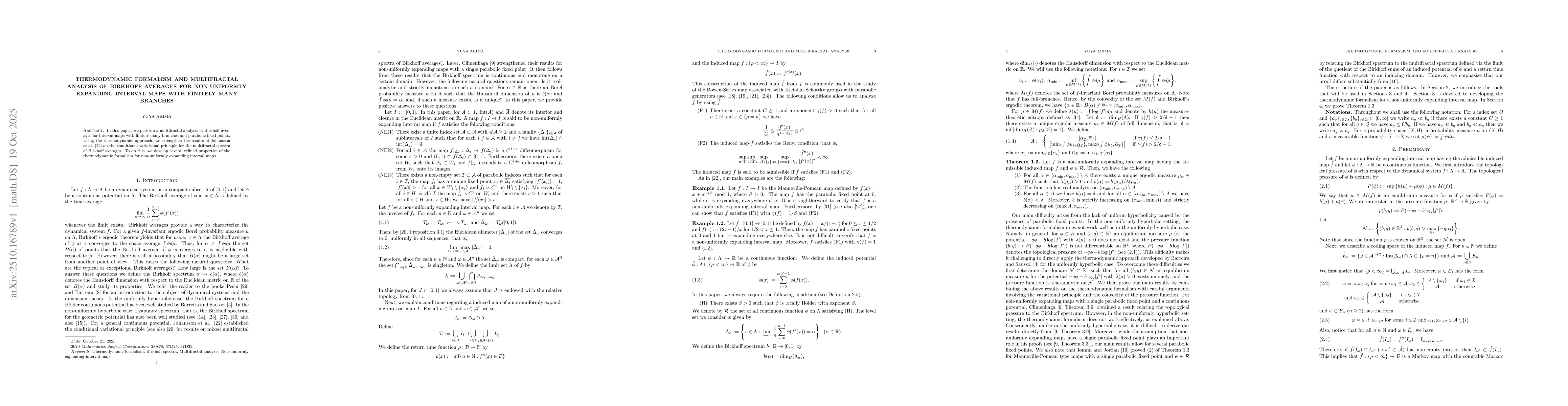 Thumbnail for Thermodynamic formalism and multifractal analysis of Birkhoff averages
  for non-uniformly expanding interval maps with finitely many branches