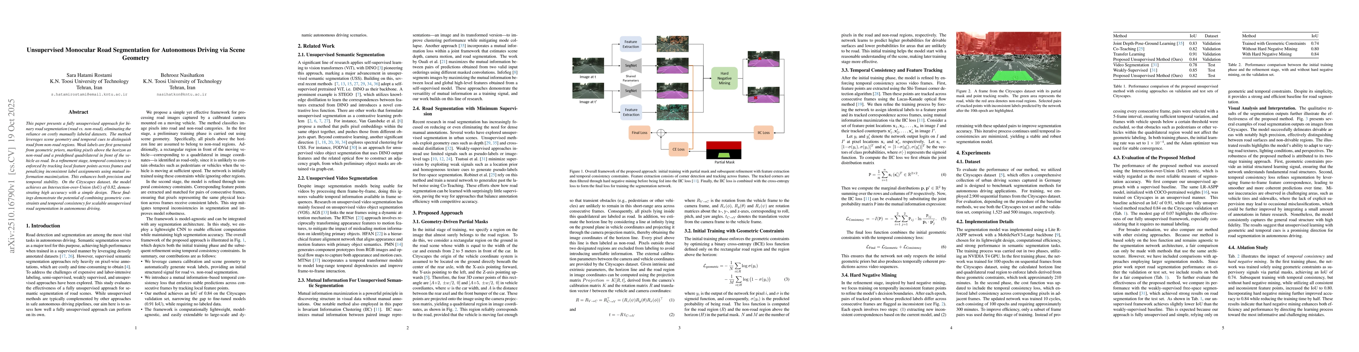 Thumbnail for Unsupervised Monocular Road Segmentation for Autonomous Driving via
  Scene Geometry