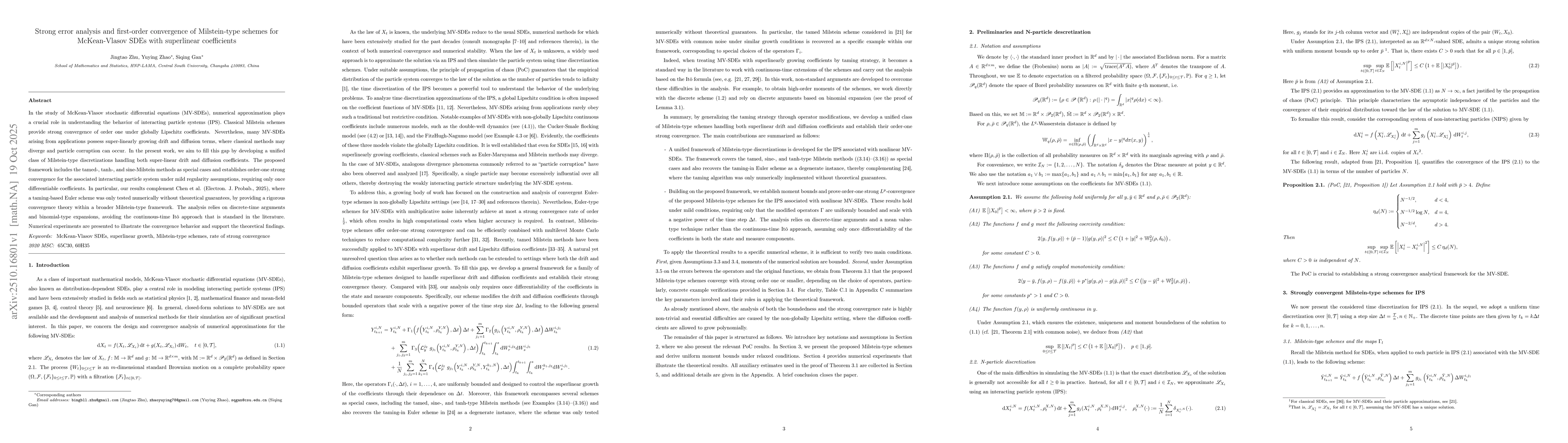 Thumbnail for Strong error analysis and first-order convergence of Milstein-type
  schemes for McKean-Vlasov SDEs with superlinear coefficients