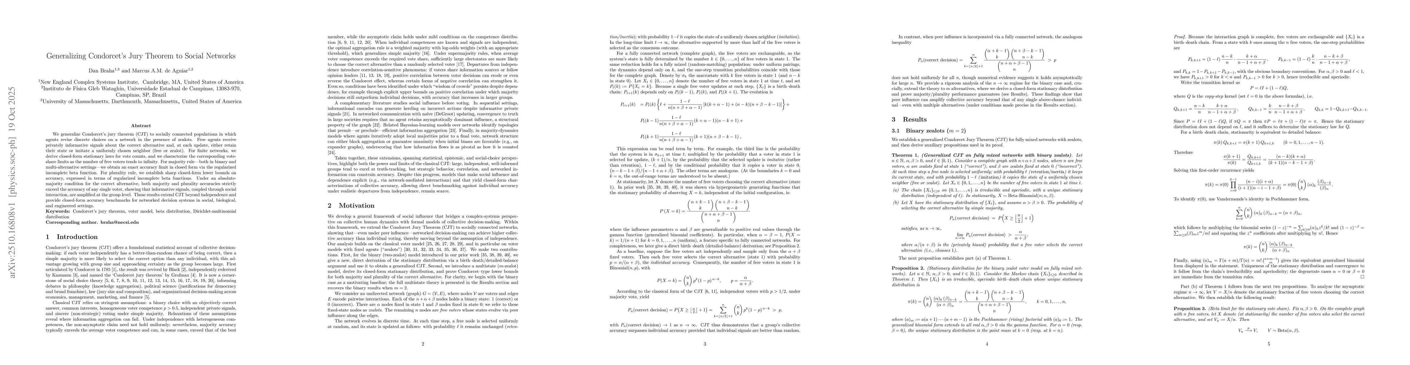 Thumbnail for Generalizing Condorcet's Jury Theorem to Social Networks