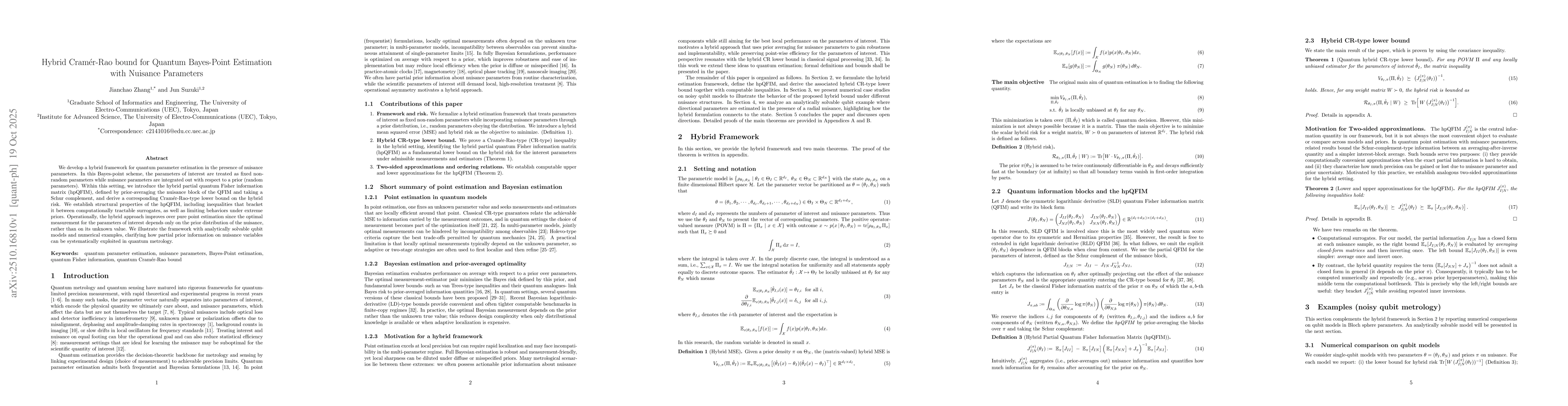 Thumbnail for Hybrid Cramér-Rao bound for Quantum Bayes-Point Estimation with
  Nuisance Parameters