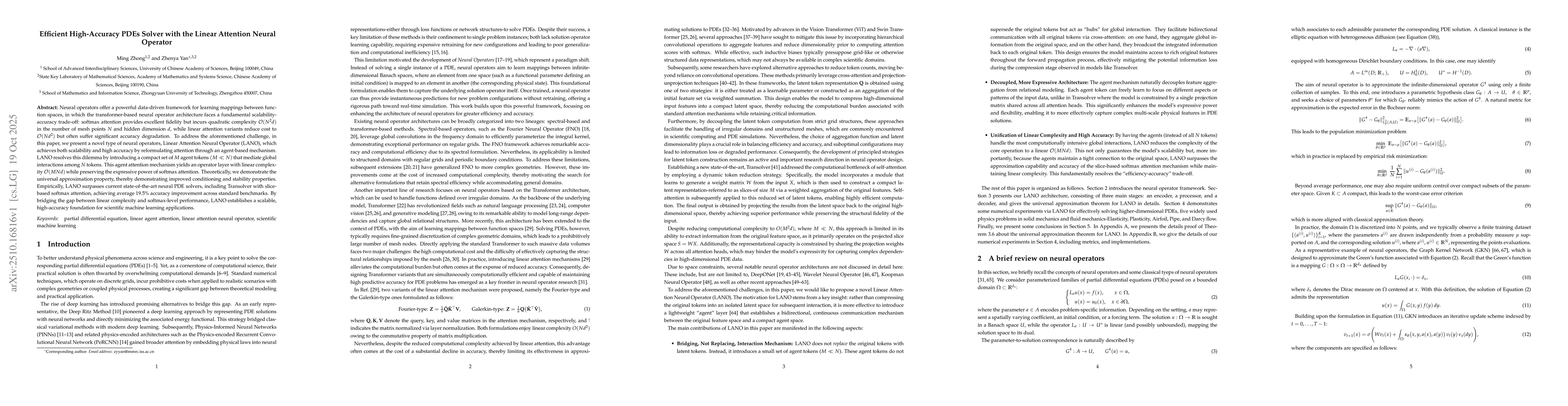 Thumbnail for Efficient High-Accuracy PDEs Solver with the Linear Attention Neural
  Operator