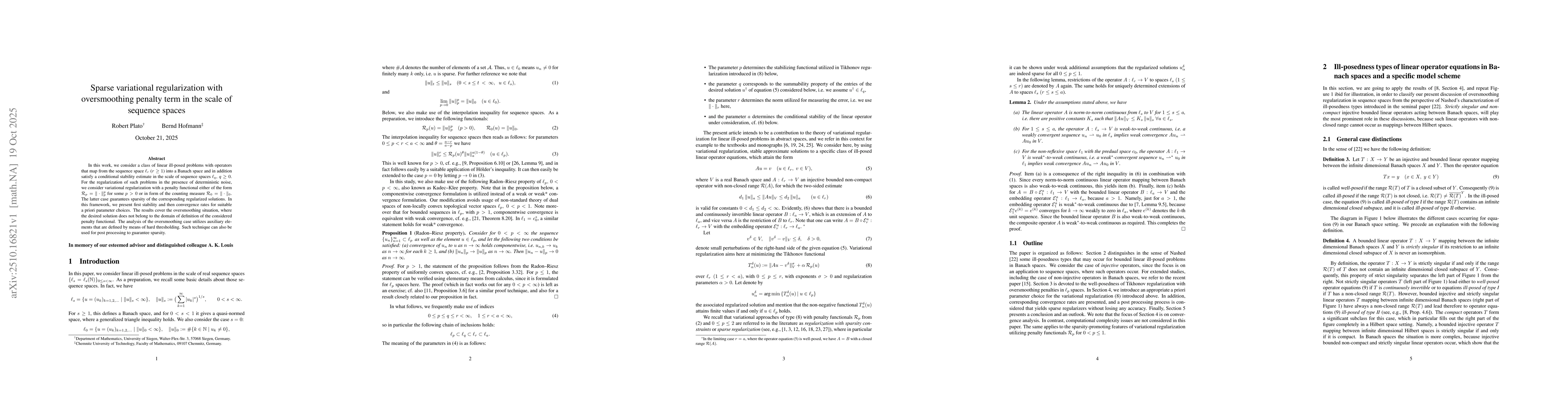 Thumbnail for Sparse variational regularization with oversmoothing penalty term in the
  scale of sequence spaces