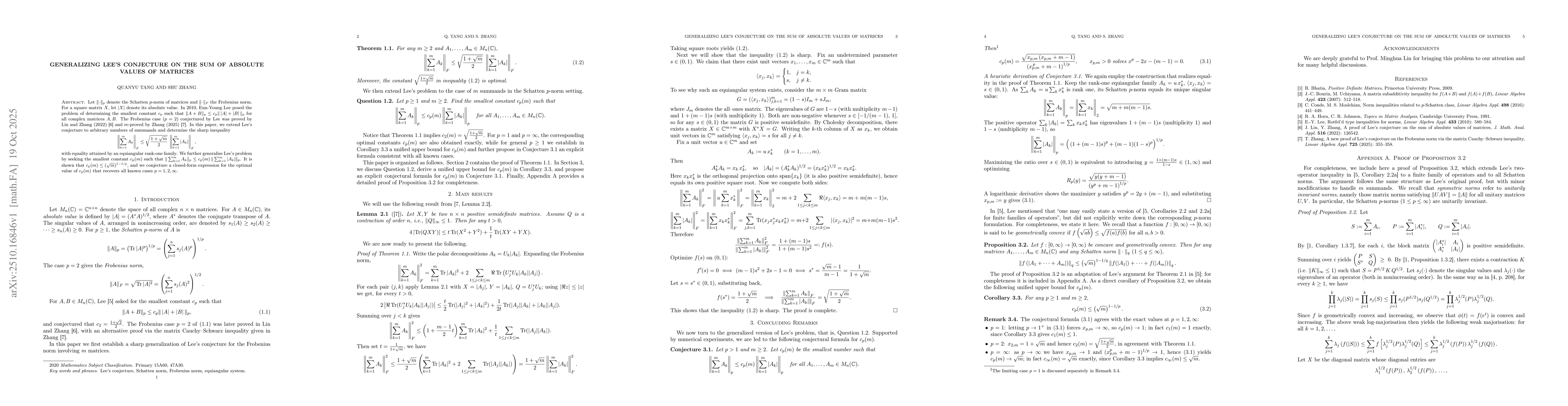 Thumbnail for Generalizing Lee's conjecture on the sum of absolute values of matrices