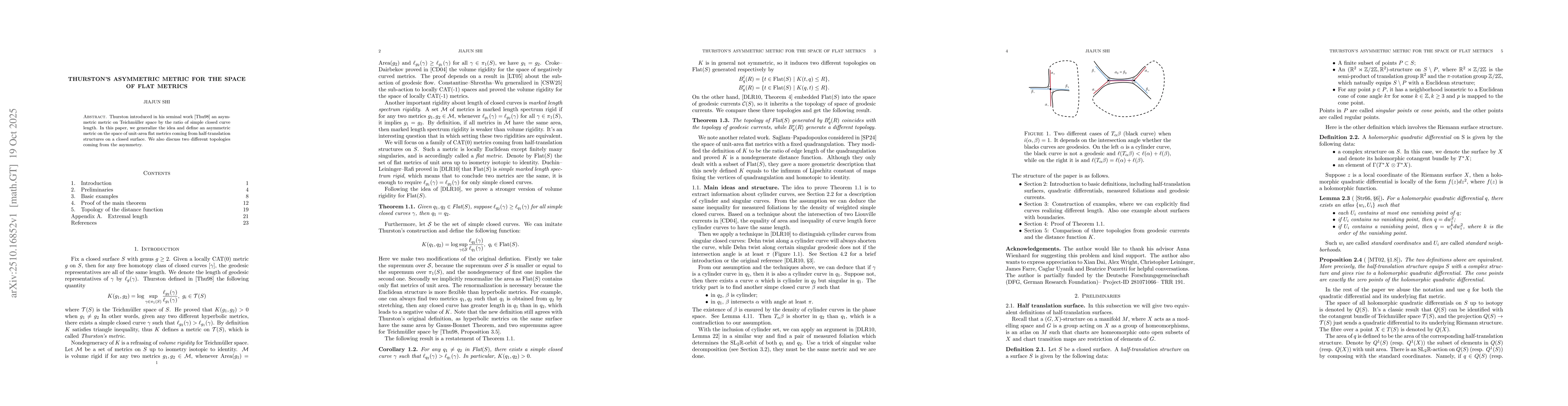 Thumbnail for Thurston's asymmetric metric for the space of flat metrics