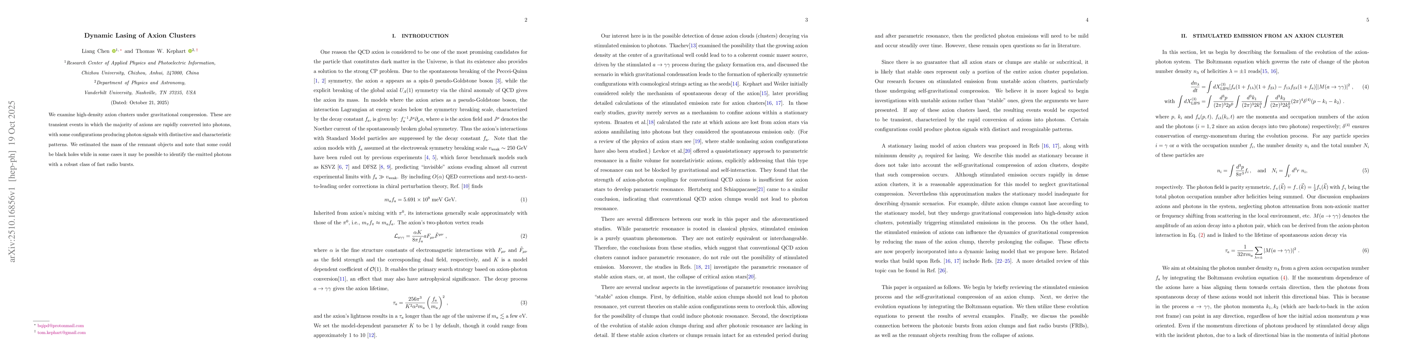 Thumbnail for Dynamic Lasing of Axion Clusters