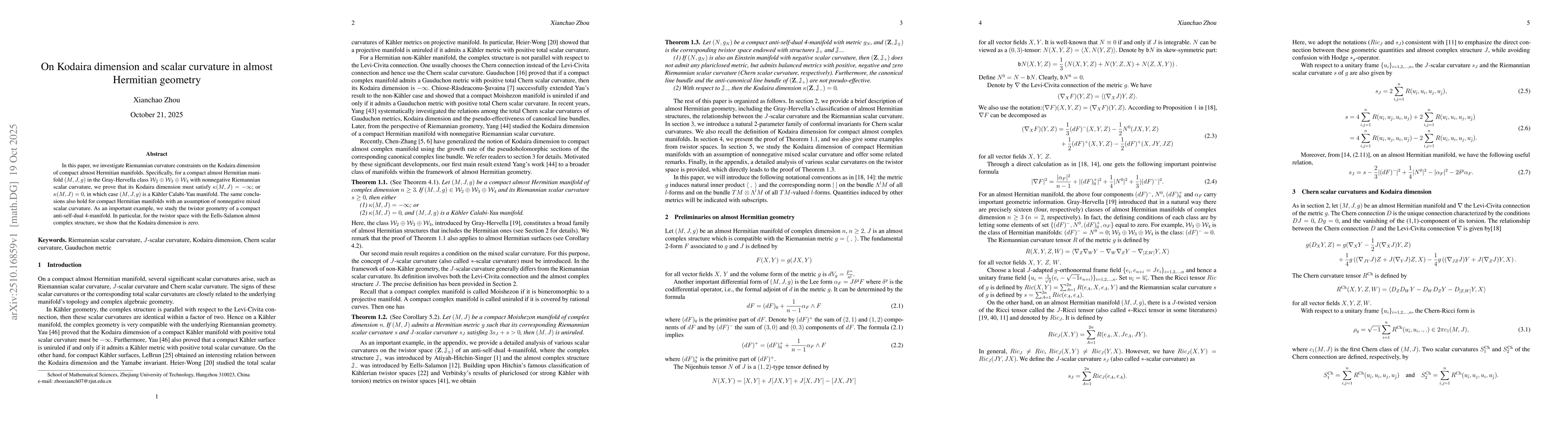 Thumbnail for On Kodaira dimension and scalar curvature in almost Hermitian geometry