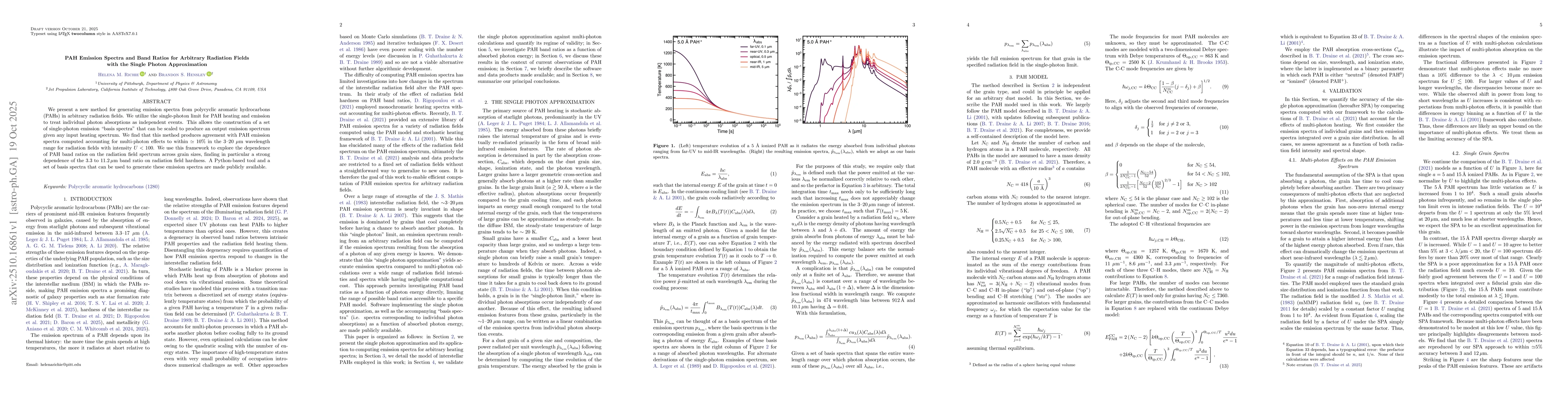 Thumbnail for PAH Emission Spectra and Band Ratios for Arbitrary Radiation Fields with
  the Single Photon Approximation