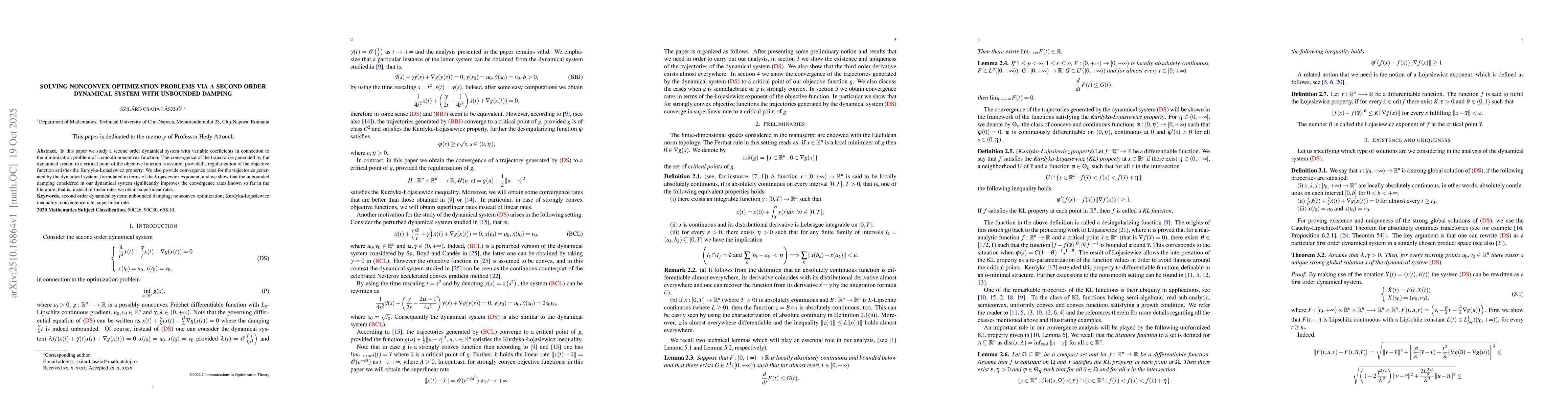 Thumbnail for Solving nonconvex optimization problems via a second order dynamical
  system with unbounded damping