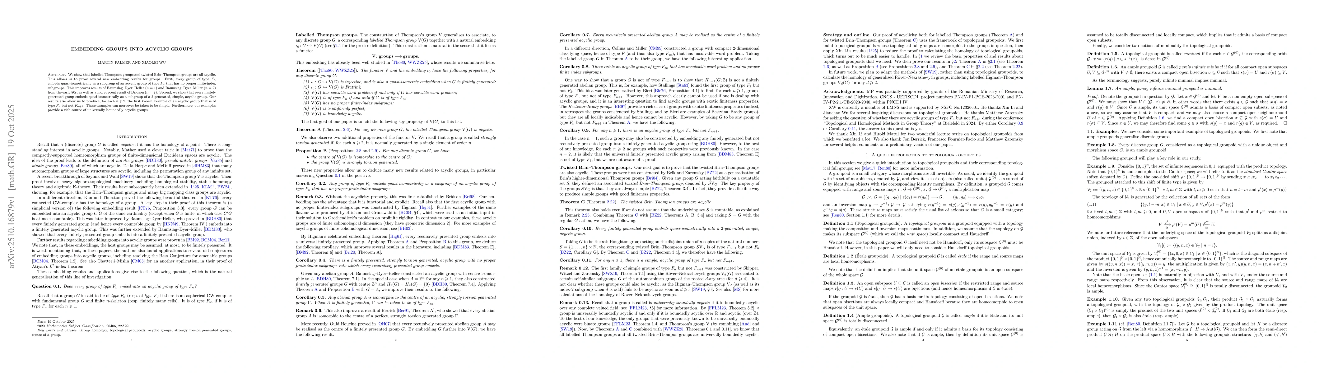 Thumbnail for Embedding groups into acyclic groups