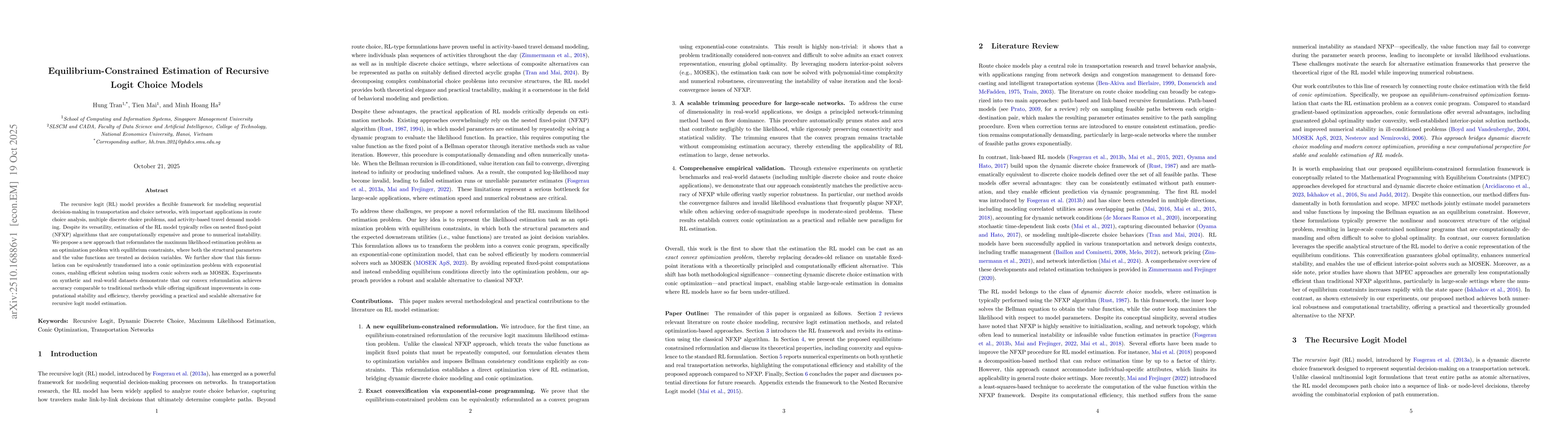 Thumbnail for Equilibrium-Constrained Estimation of Recursive Logit Choice Models