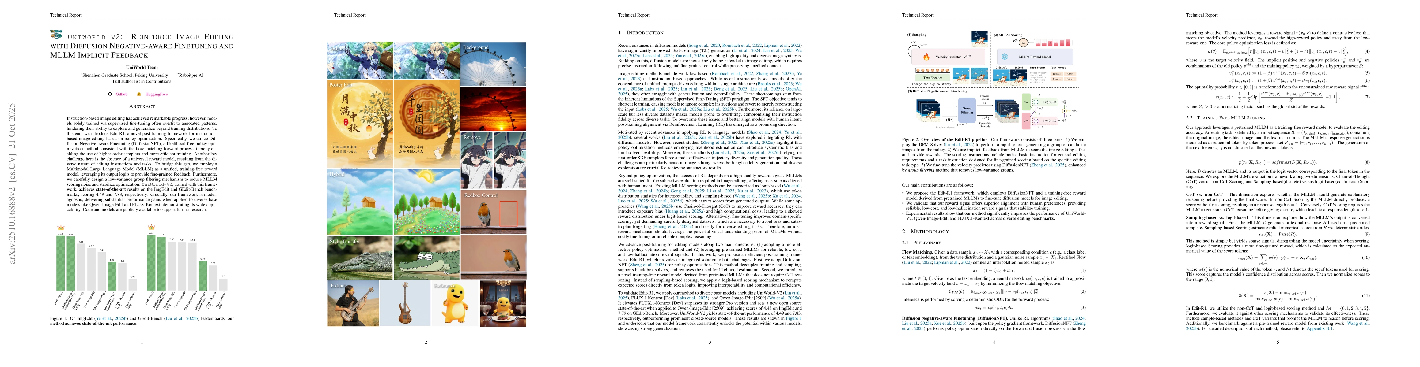 Thumbnail for Uniworld-V2: Reinforce Image Editing with Diffusion Negative-aware
  Finetuning and MLLM Implicit Feedback