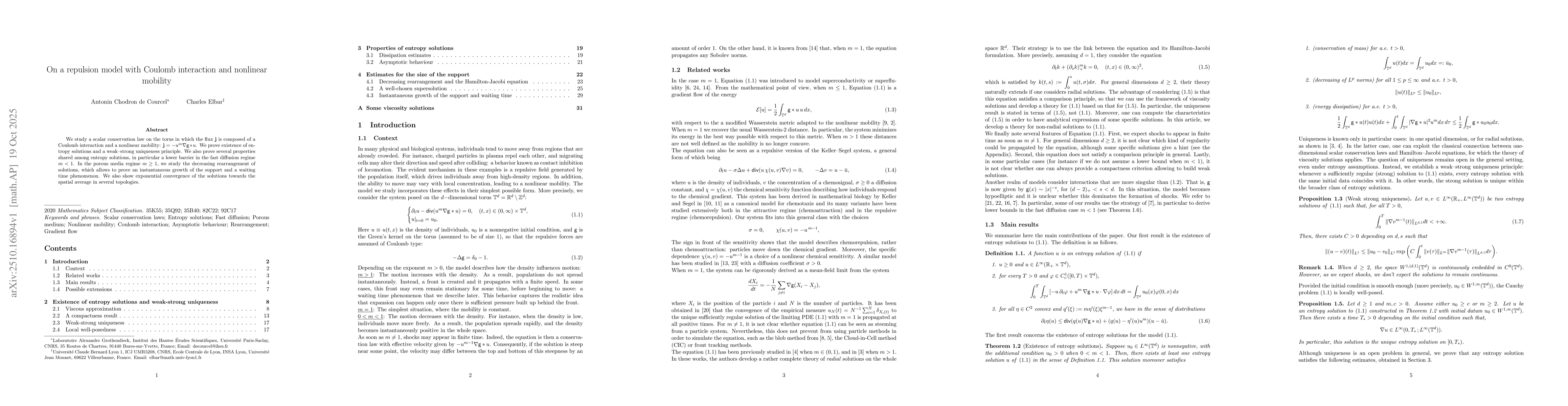 Thumbnail for On a repulsion model with Coulomb interaction and nonlinear mobility