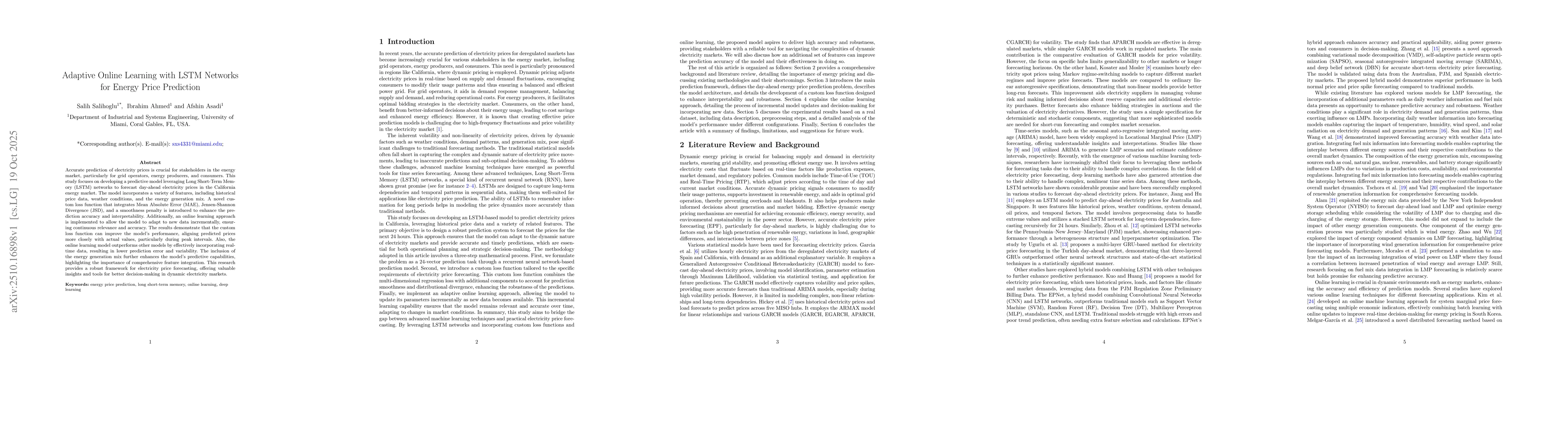 Thumbnail for Adaptive Online Learning with LSTM Networks for Energy Price Prediction