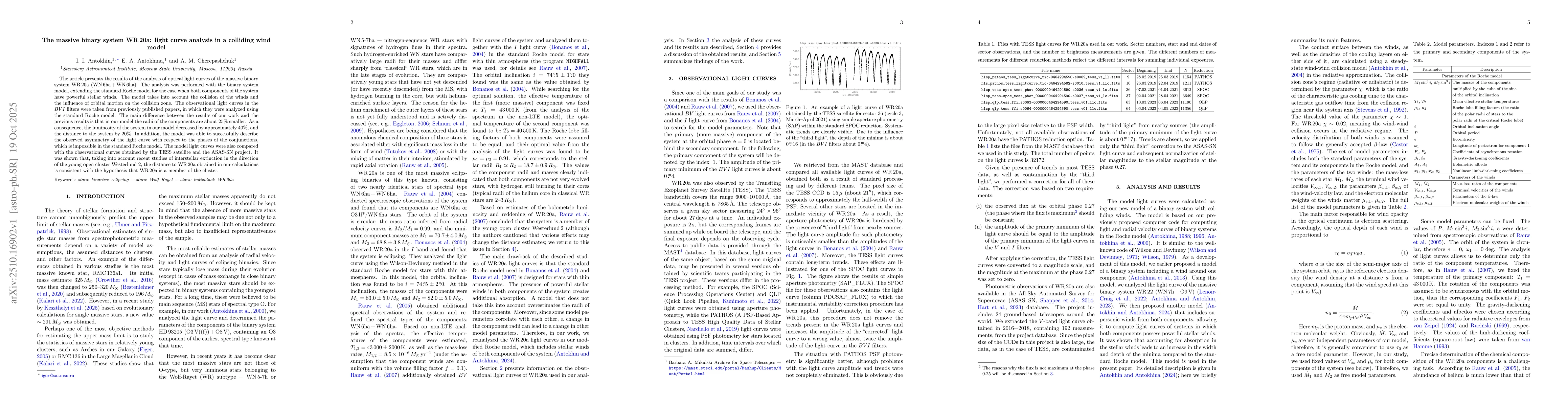 Thumbnail for The massive binary system WR 20a: light curve analysis in a colliding
  wind model