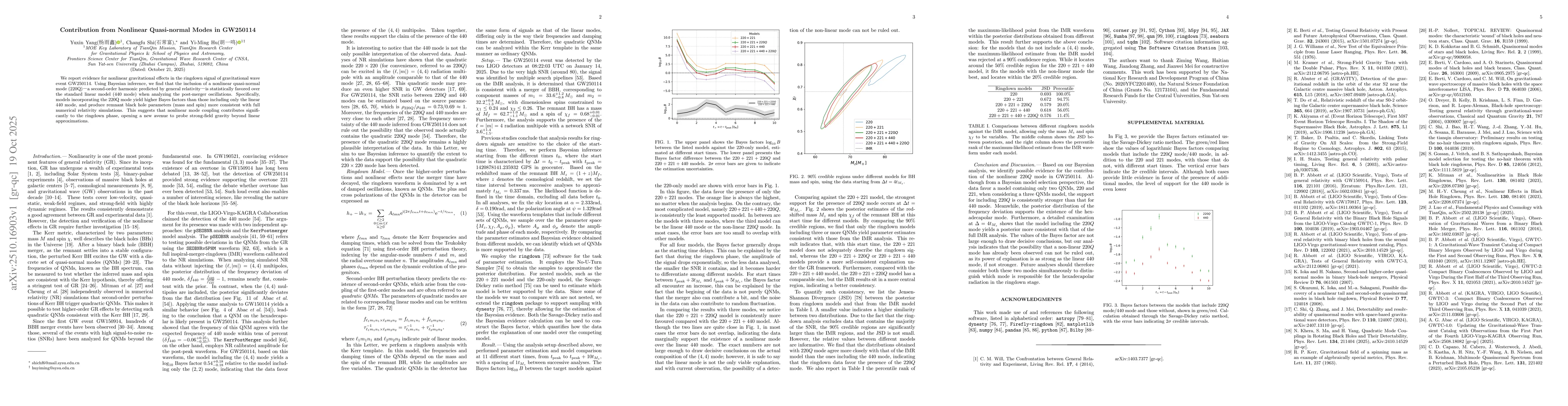 Thumbnail for Contribution from Nonlinear Quasi-normal Modes in GW250114