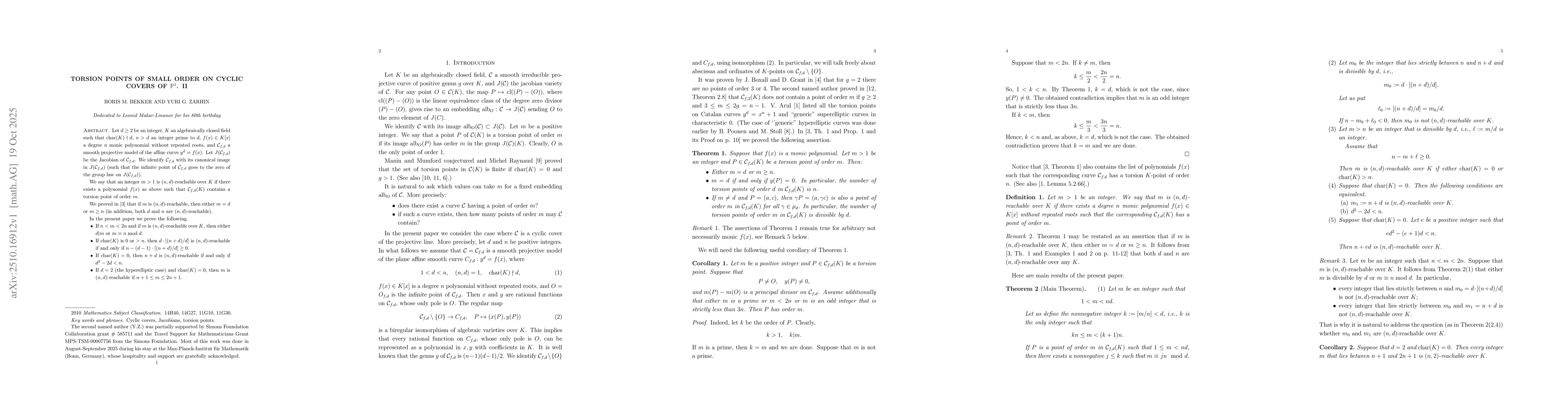 Thumbnail for Torsion points of small order on cyclic covers of $\mathbb P^1$. II