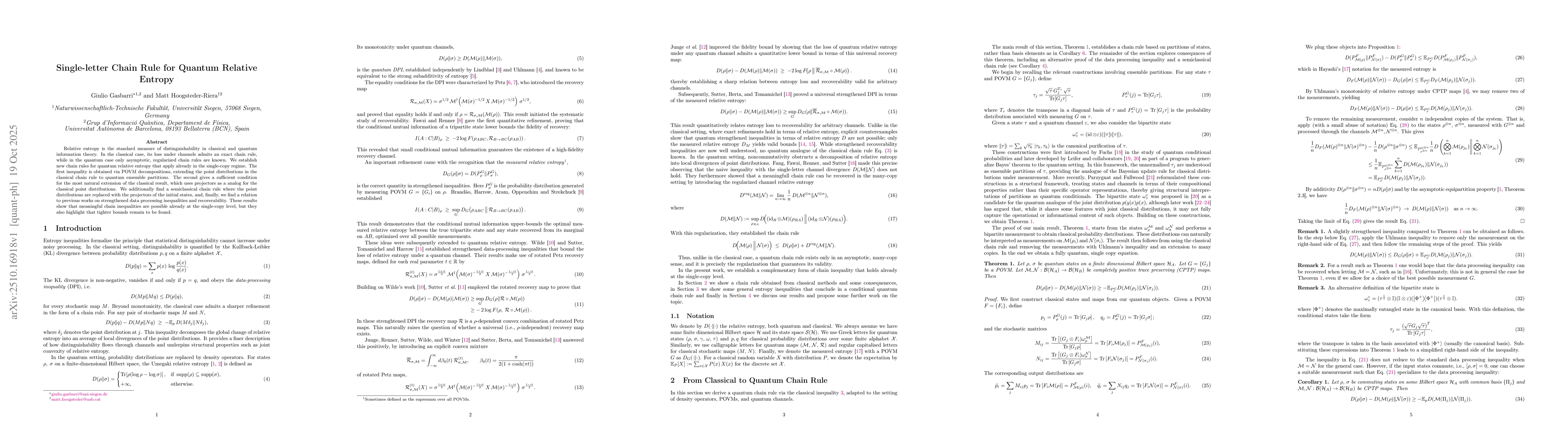 Thumbnail for Single-letter Chain Rule for Quantum Relative Entropy