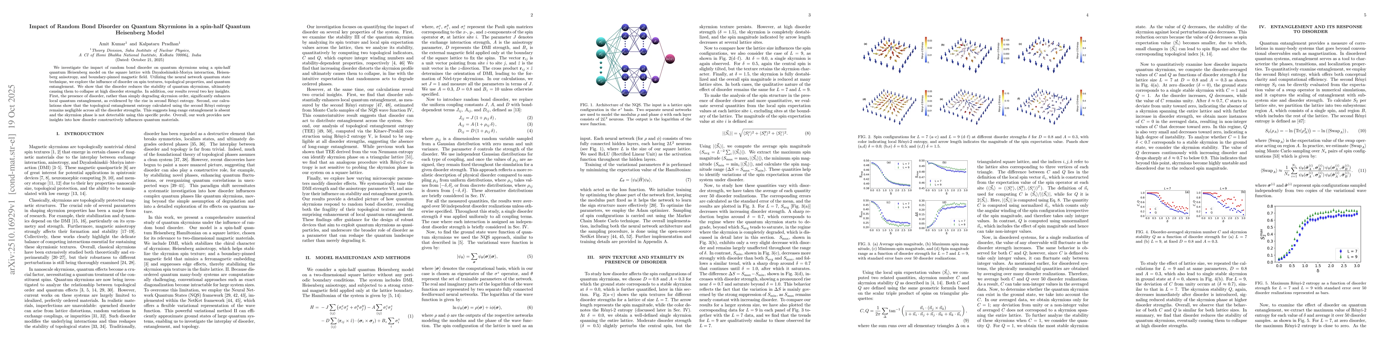 Thumbnail for Impact of Random Bond Disorder on Quantum Skyrmions in a spin-half
  Quantum Heisenberg Model
