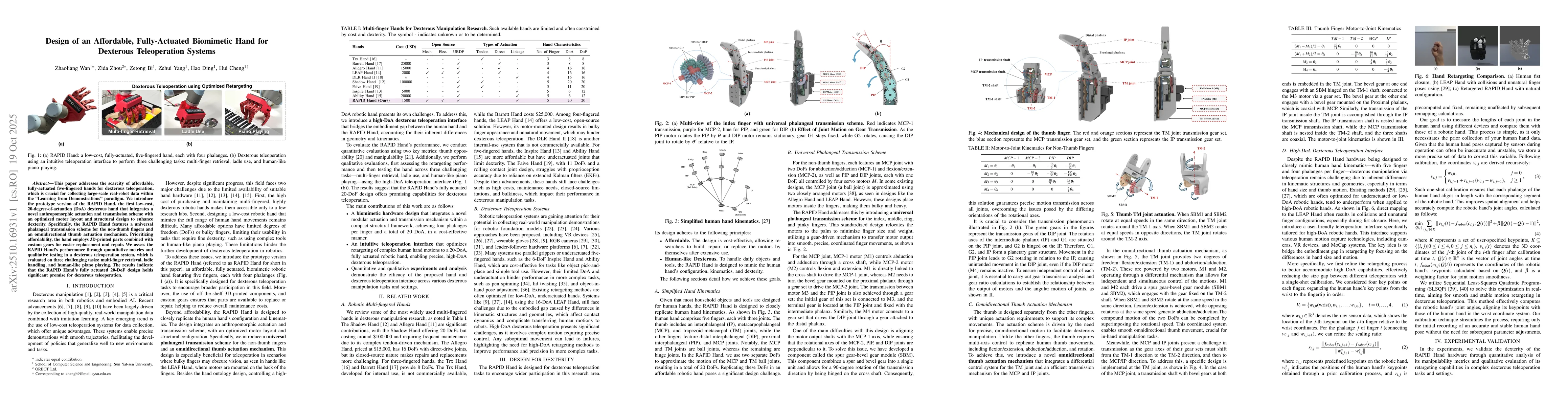 Thumbnail for Design of an Affordable, Fully-Actuated Biomimetic Hand for Dexterous
  Teleoperation Systems