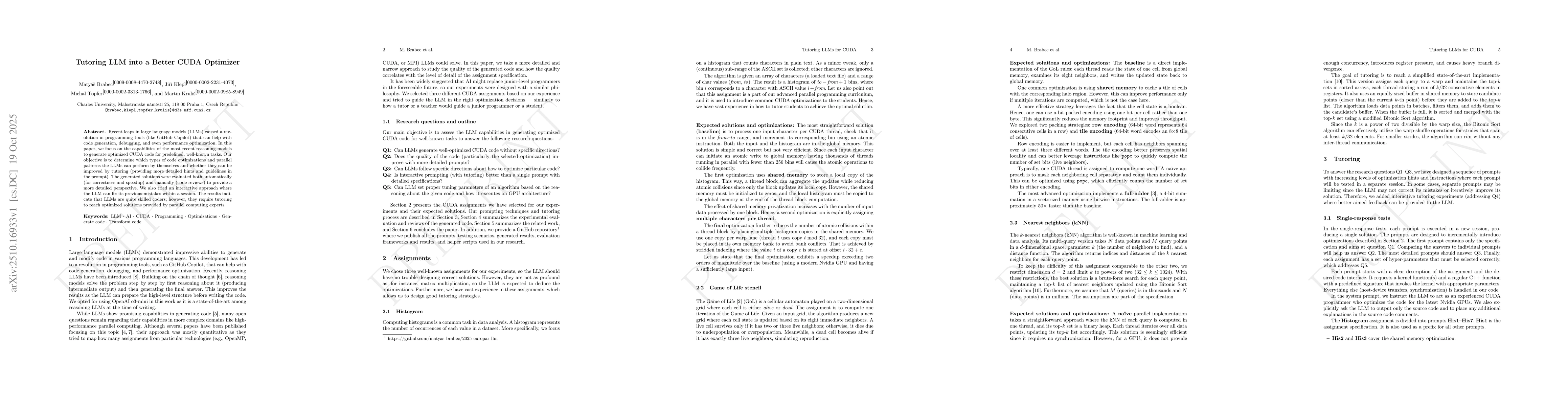 Thumbnail for Tutoring LLM into a Better CUDA Optimizer