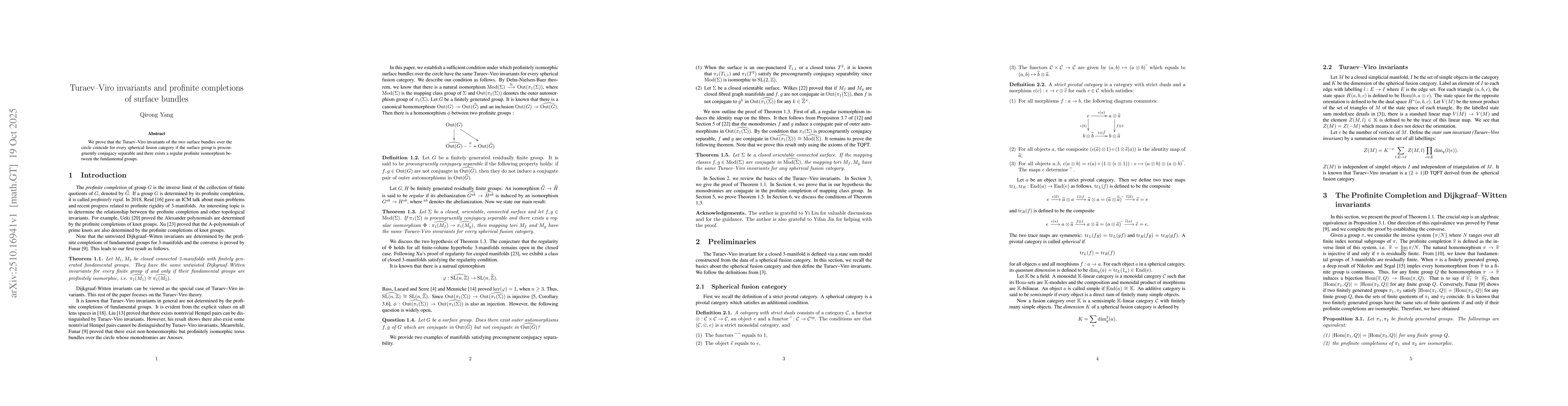 Thumbnail for Turaev--Viro invariants and profinite completions of surface bundles