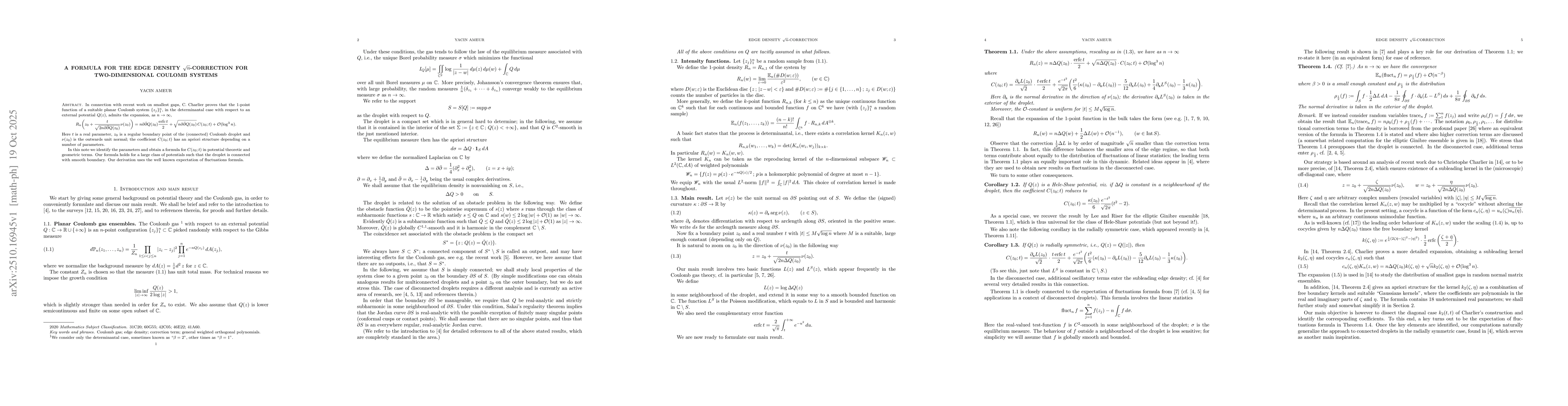 Thumbnail for A formula for the edge density $\sqrt{n}$-correction for two-dimensional
  Coulomb systems