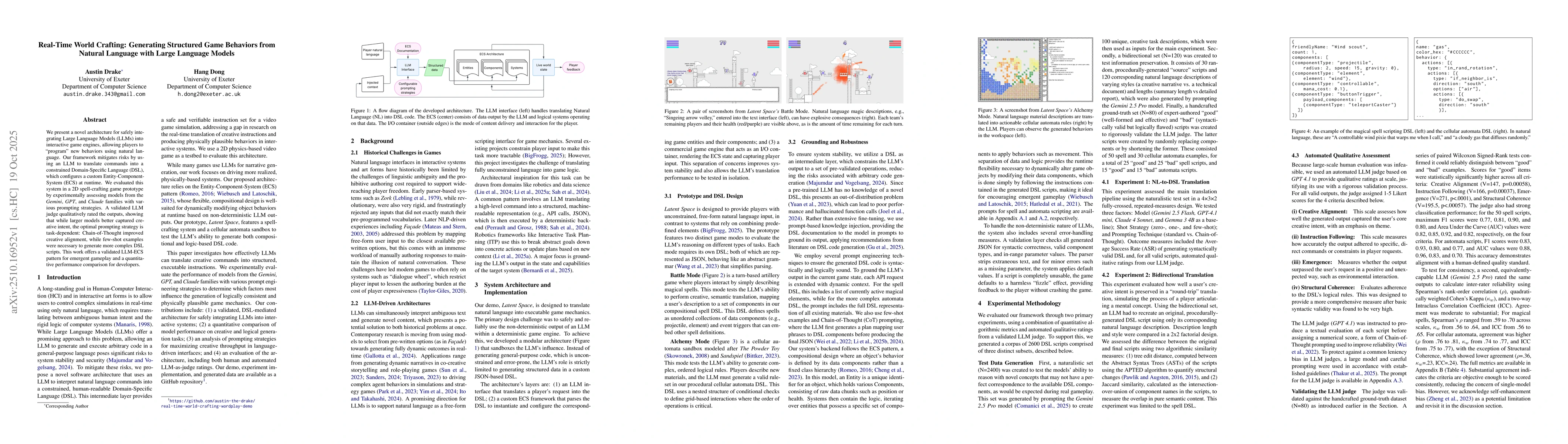 Thumbnail for Real-Time World Crafting: Generating Structured Game Behaviors from
  Natural Language with Large Language Models