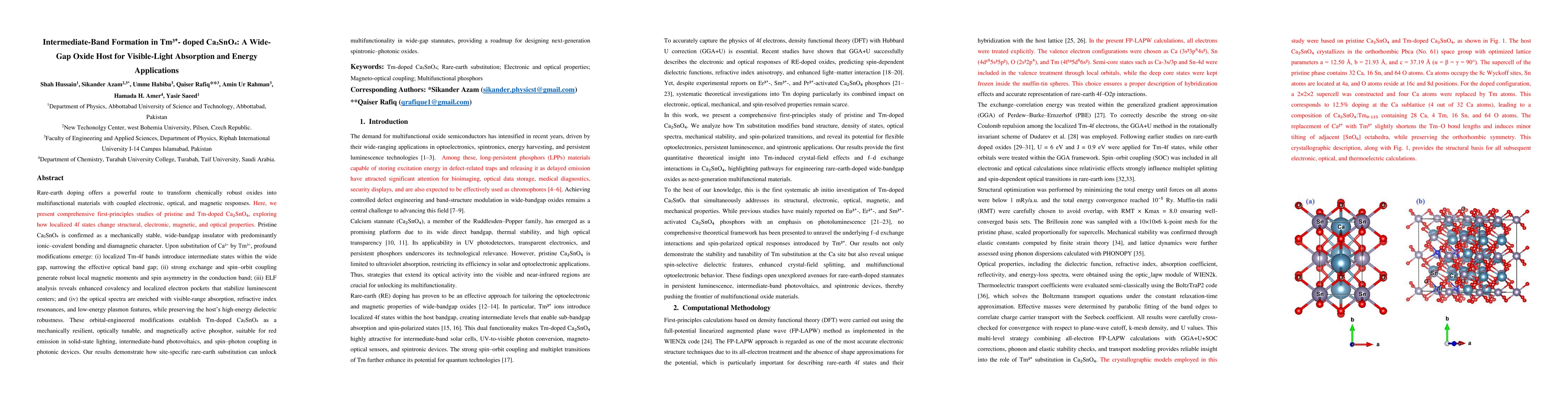 Thumbnail for Intermediate-Band Formation in Tm3+-doped Ca2SnO4: A Wide-Gap Oxide Host
  for Visible-Light Absorption and Energy Applications