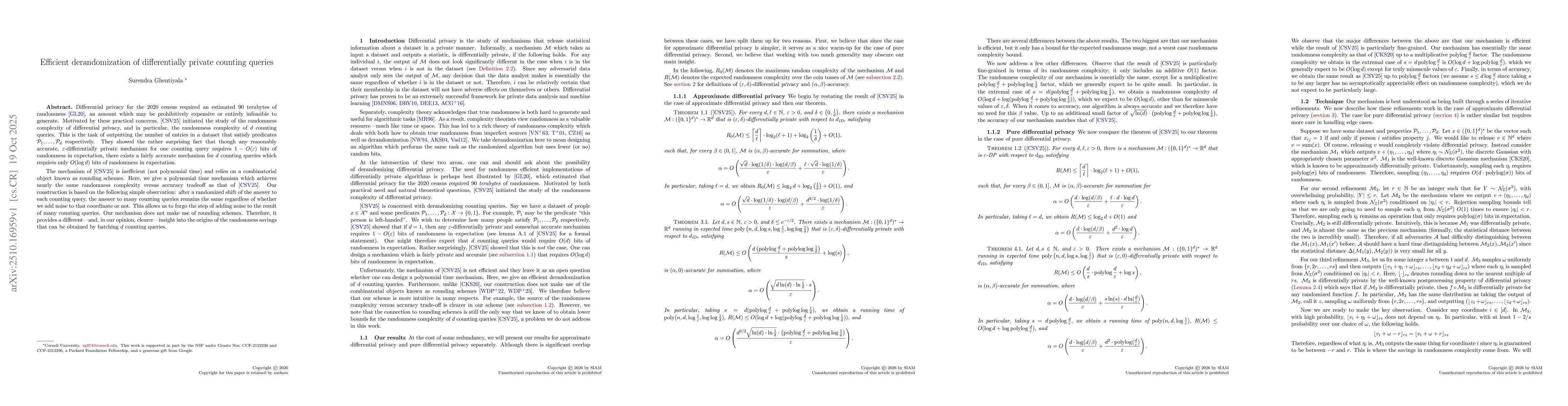 Thumbnail for Efficient derandomization of differentially private counting queries