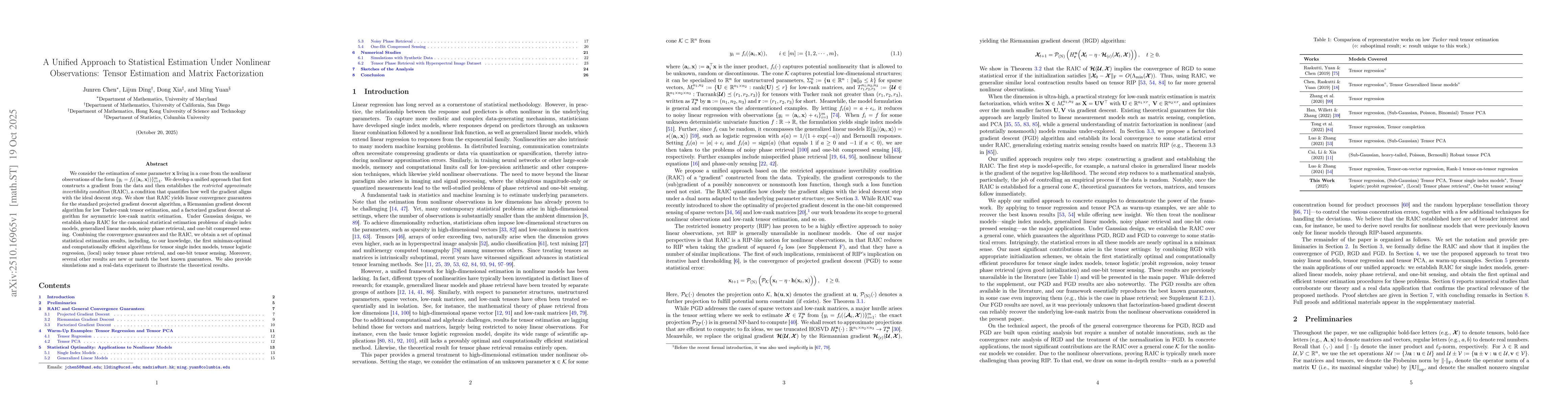 Thumbnail for A Unified Approach to Statistical Estimation Under Nonlinear
  Observations: Tensor Estimation and Matrix Factorization