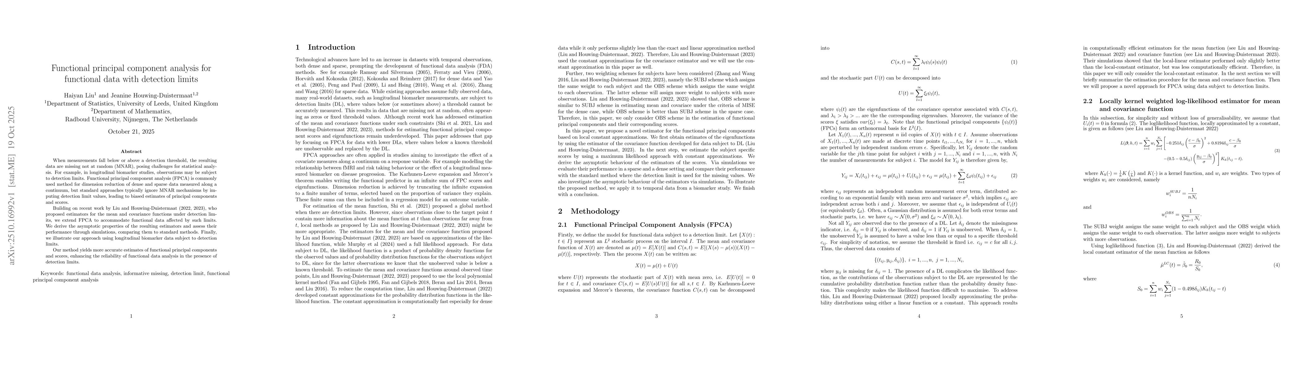 Thumbnail for Functional principal component analysis for functional data with
  detection limits