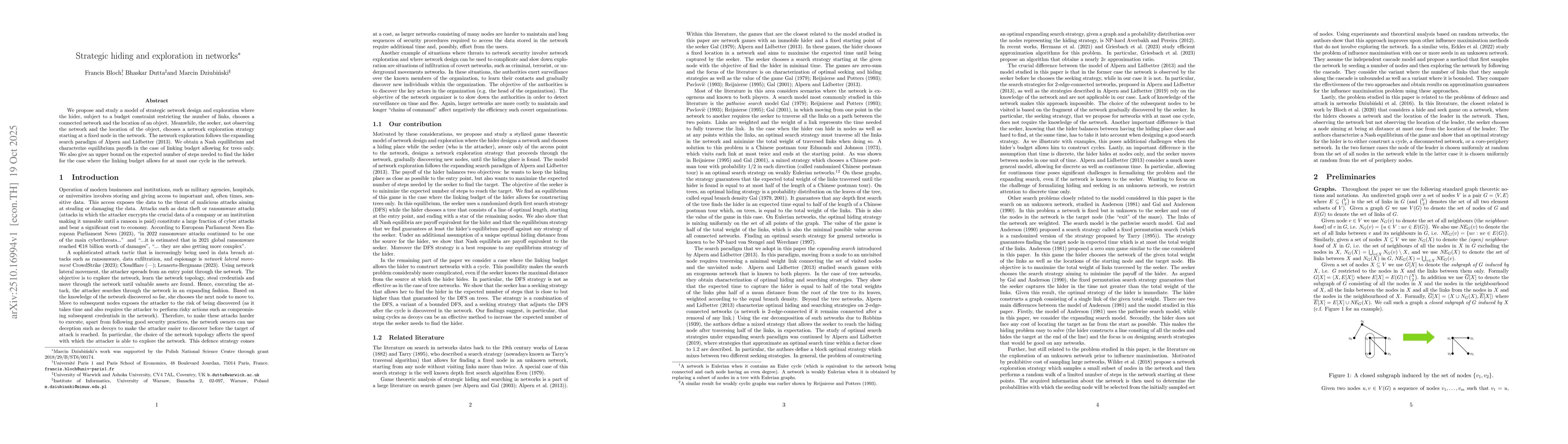 Thumbnail for Strategic hiding and exploration in networks