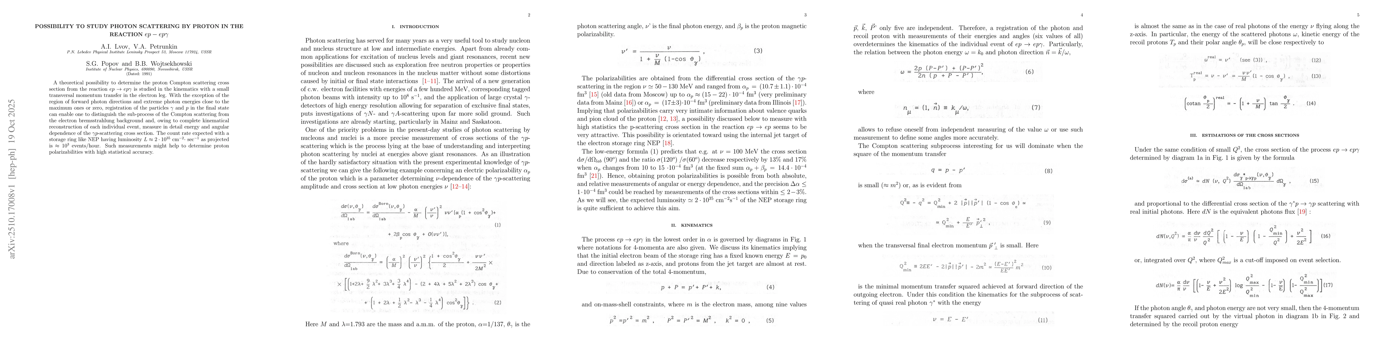 Thumbnail for Possibility To Study Photon Scattering By Proton In The Reaction e+p ->
  e+p+gamma