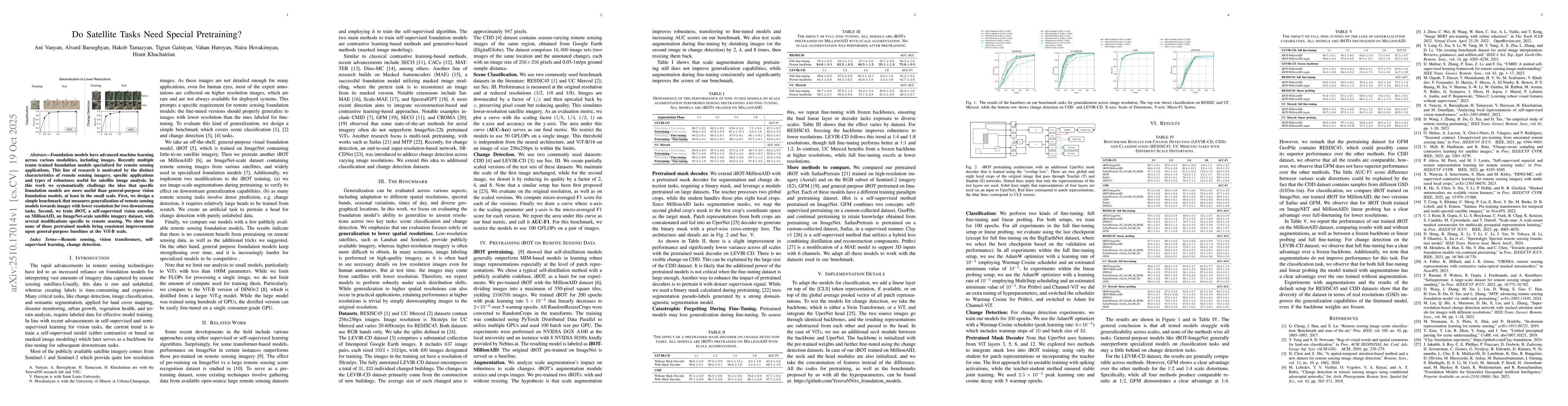 Thumbnail for Do Satellite Tasks Need Special Pretraining?