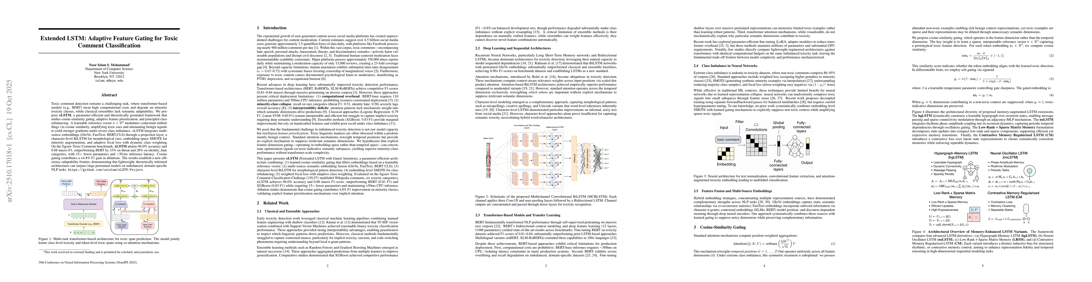 Thumbnail for Extended LSTM: Adaptive Feature Gating for Toxic Comment Classification
