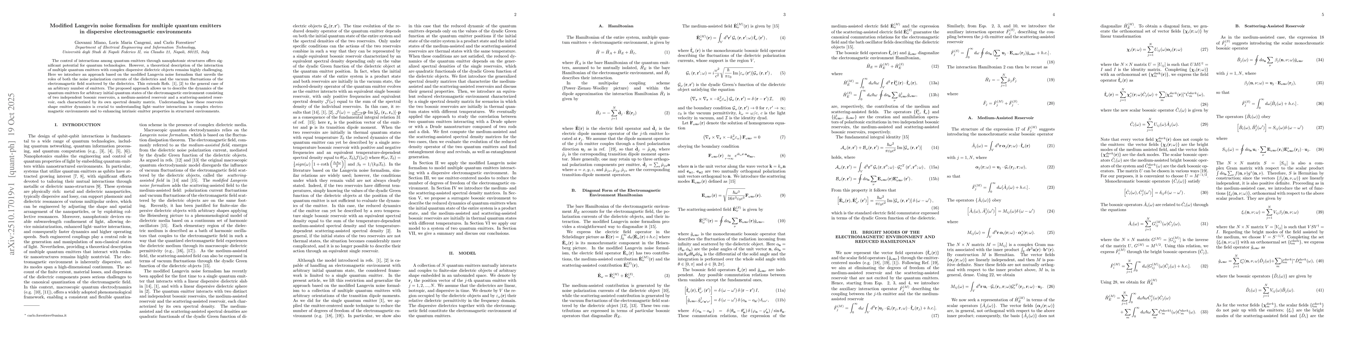 Thumbnail for Modified Langevin noise formalism for multiple quantum emitters in
  dispersive electromagnetic environments