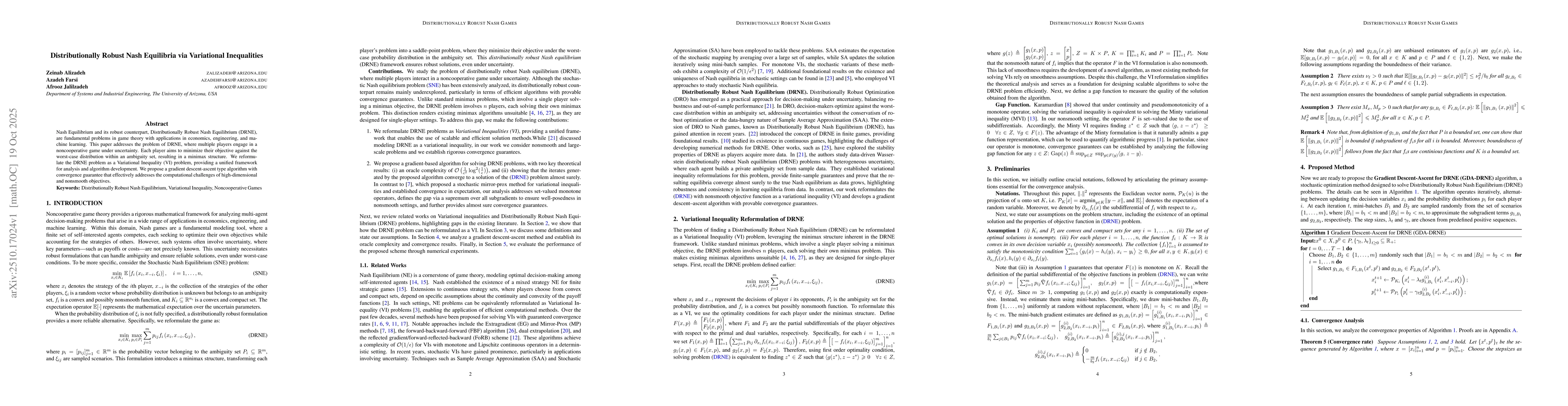 Thumbnail for Distributionally Robust Nash Equilibria via Variational Inequalities