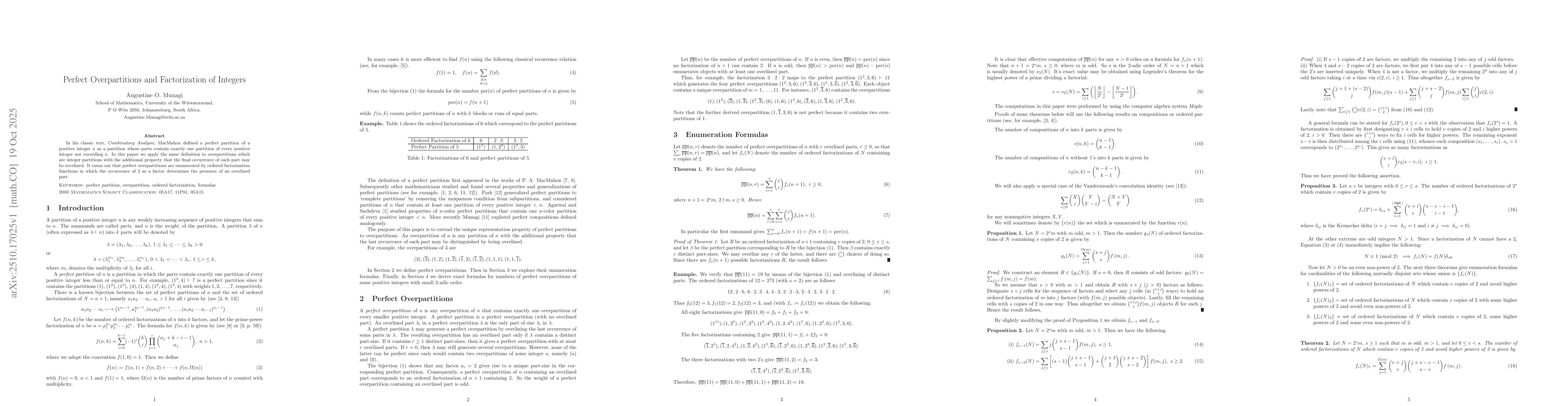 Thumbnail for Perfect Overpartitions and Factorization of Integers