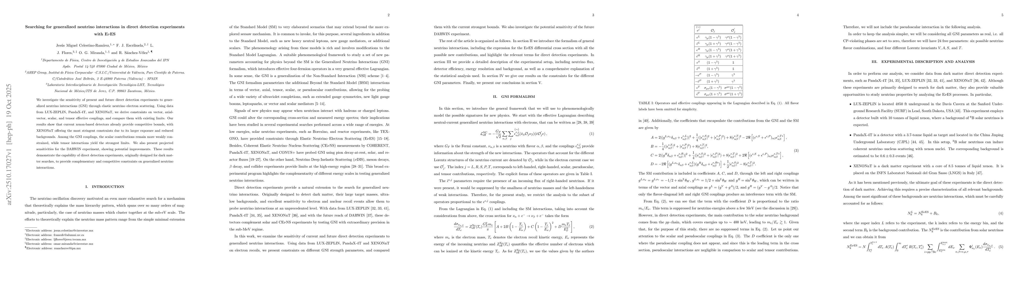 Thumbnail for Searching for generalized neutrino interactions in direct detection
  experiments with EνES