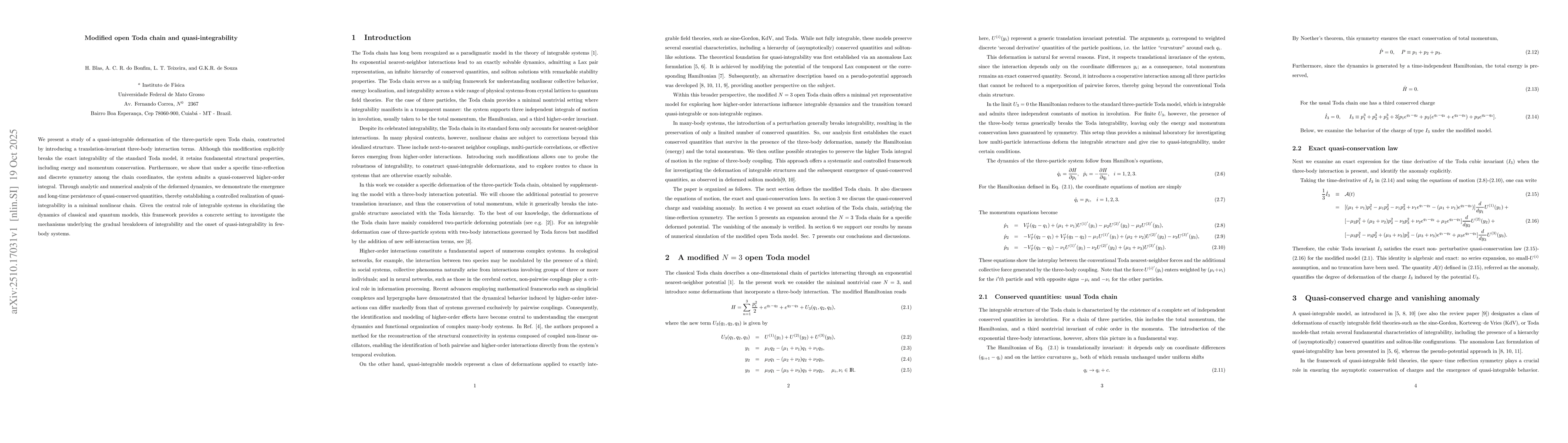 Thumbnail for Modified open Toda chain and quasi-integrability