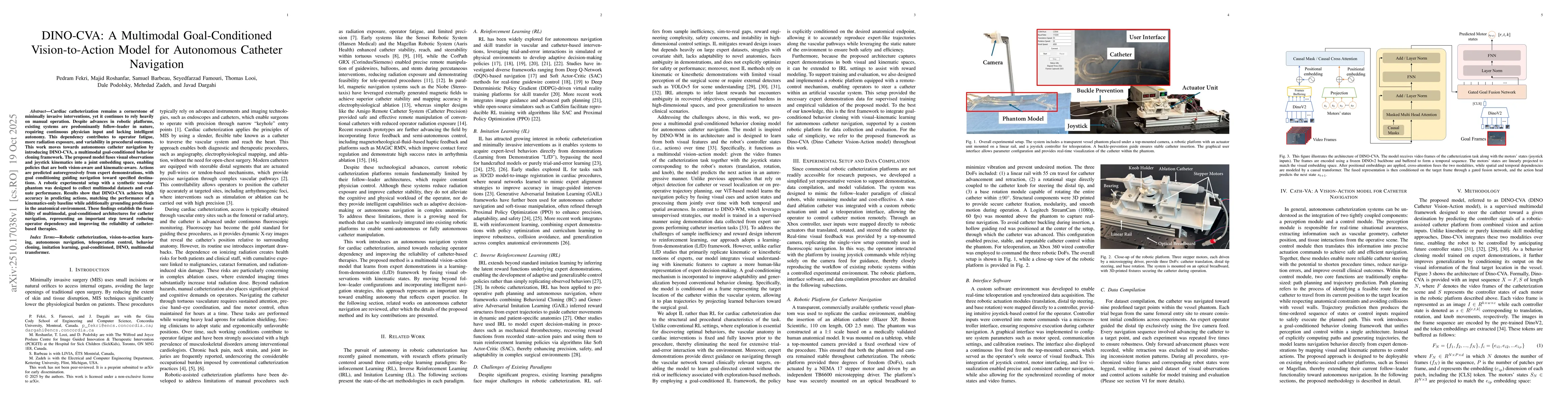 Thumbnail for DINO-CVA: A Multimodal Goal-Conditioned Vision-to-Action Model for
  Autonomous Catheter Navigation