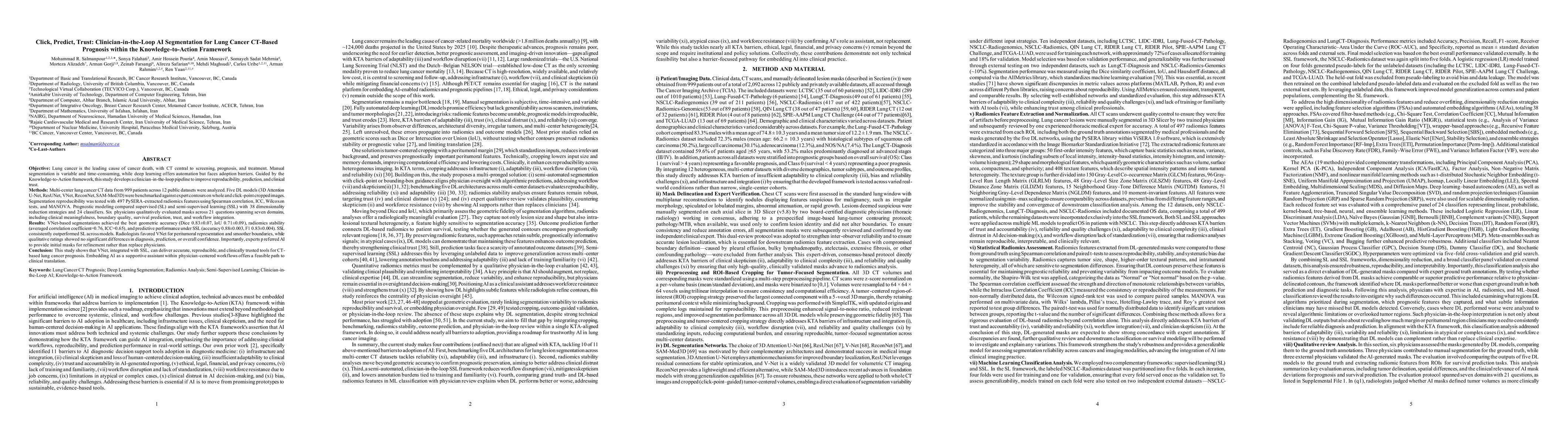 Thumbnail for Click, Predict, Trust: Clinician-in-the-Loop AI Segmentation for Lung
  Cancer CT-Based Prognosis within the Knowledge-to-Action Framework